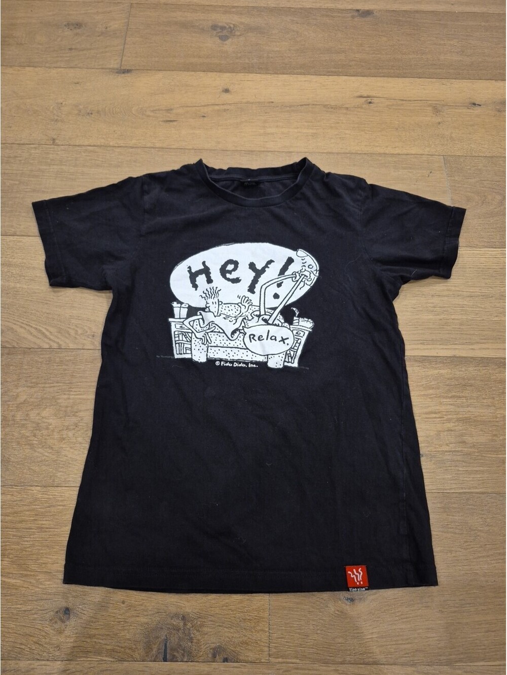 Vintage 90s Fido Dido Cartoon Hey! Relax Black T-shirt Size S Small Unisex